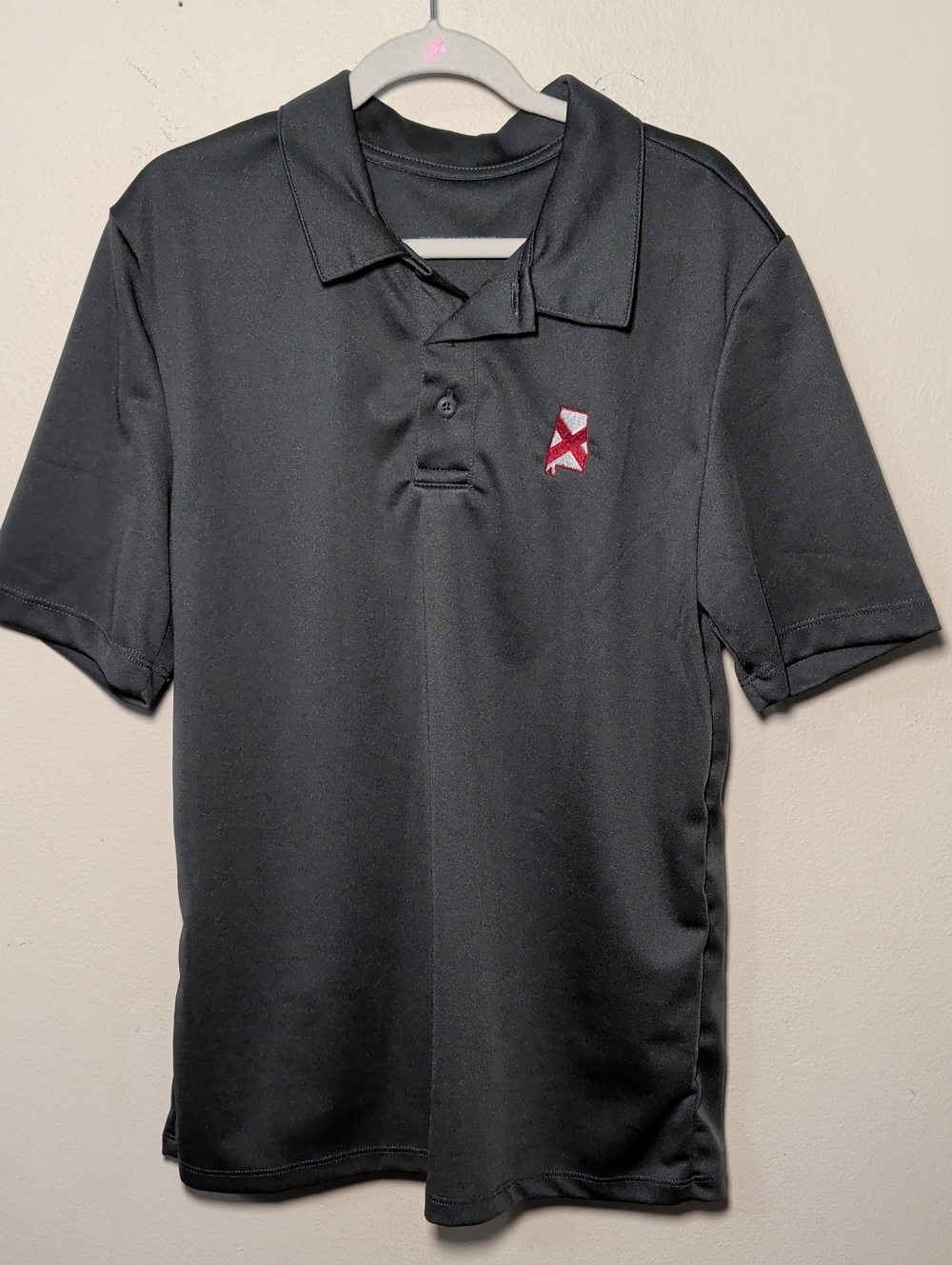 Port Authority Gray Polo Shirt Embroidered Alabama State Flag Boys Size L